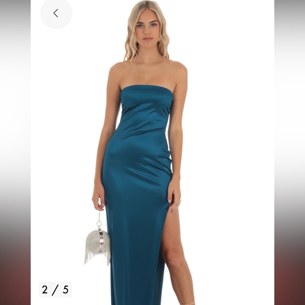 Lucy in the Sky Strapless Teal Maxi Dress with Slit